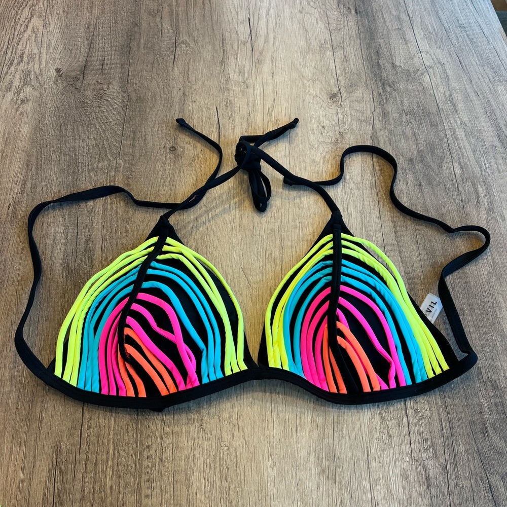 POP Vibe Women's Black Bikini with Neon Multi-Color Straps - Picture 2 of 6